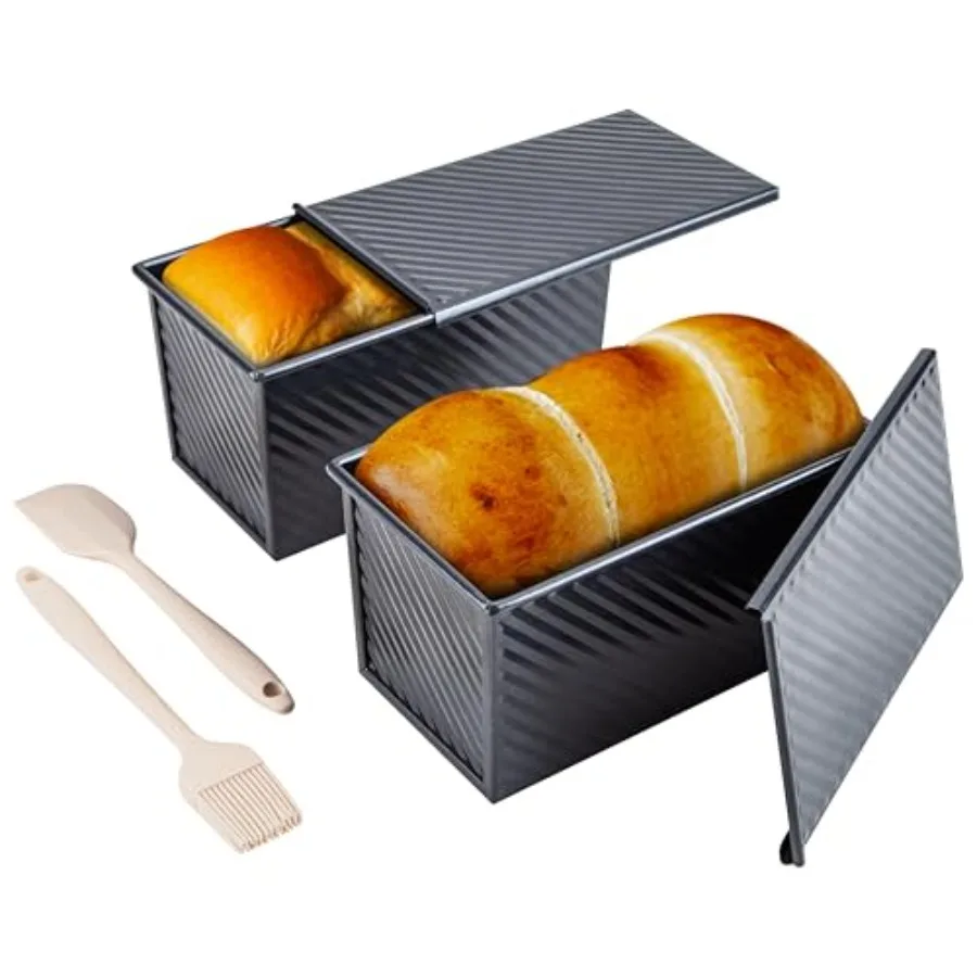 

Bread Loaf Pan 2 Pack 9x4 Pullman Loaf Pan with Lid and Silicone Spatula and Basting Pastry Brush for Homemade Bread Baking 1 l