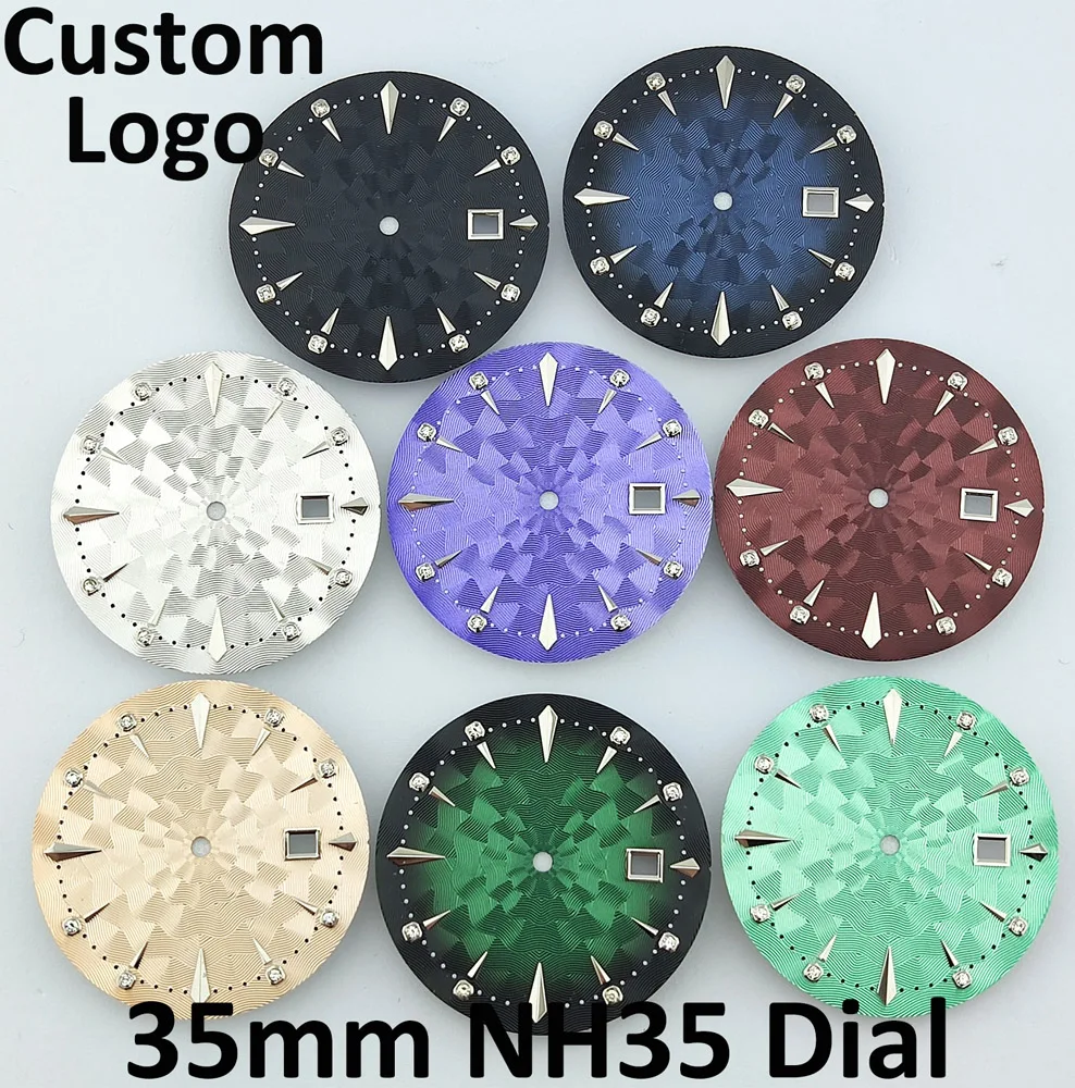 35mm Watch Dial NH35 Dial Cocktail Dial Watch Replacement Parts Diamond Dial Support For NH35/NH36 Movement Customized Logo