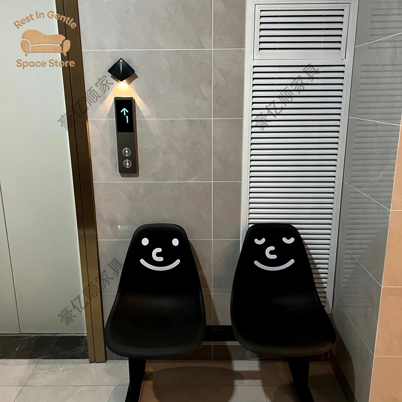 Temporary seat Barber shop rest chair Color plastic back chair surface Double-sided hollow chair surface Nail salon Three people