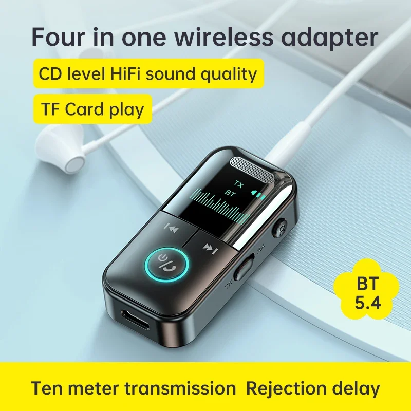 Transmisor receptor de Audio 2 en 1 con Bluetooth 5,4, conector auxiliar de 3,5mm, RCA, adaptador inalámbrico de micrófono para altavoz de coche,