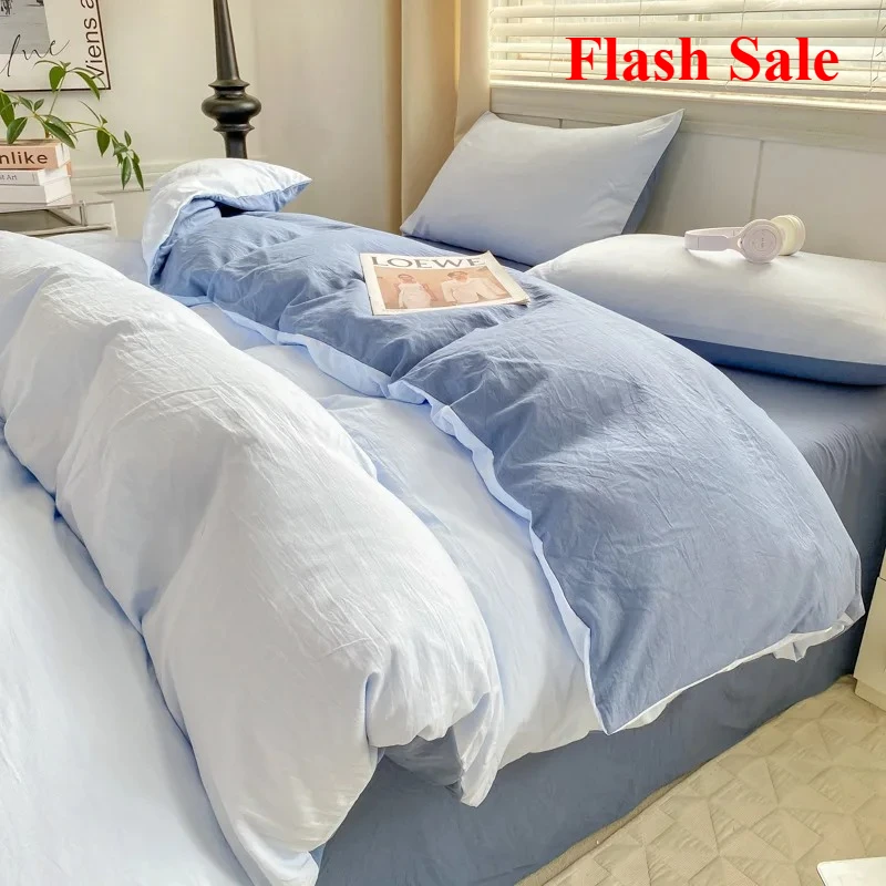 

New class A pure cotton four-piece set small fresh solid color super soft washed cotton mattress bed sheet quilt cover