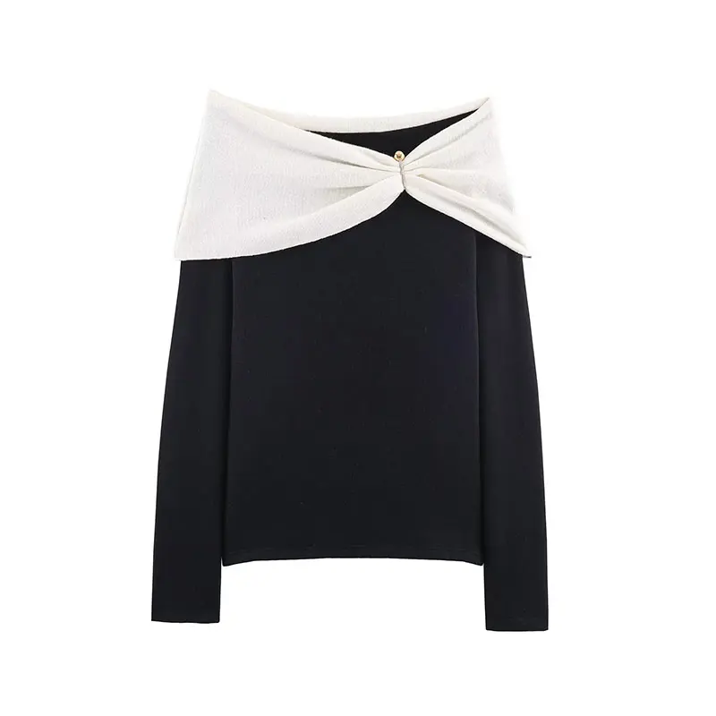 TFAFXY Off Shoulder Women Sweaters 2026 Spring Long Sleeve Slash Neck Elastic Pullovers Female Knitted Top