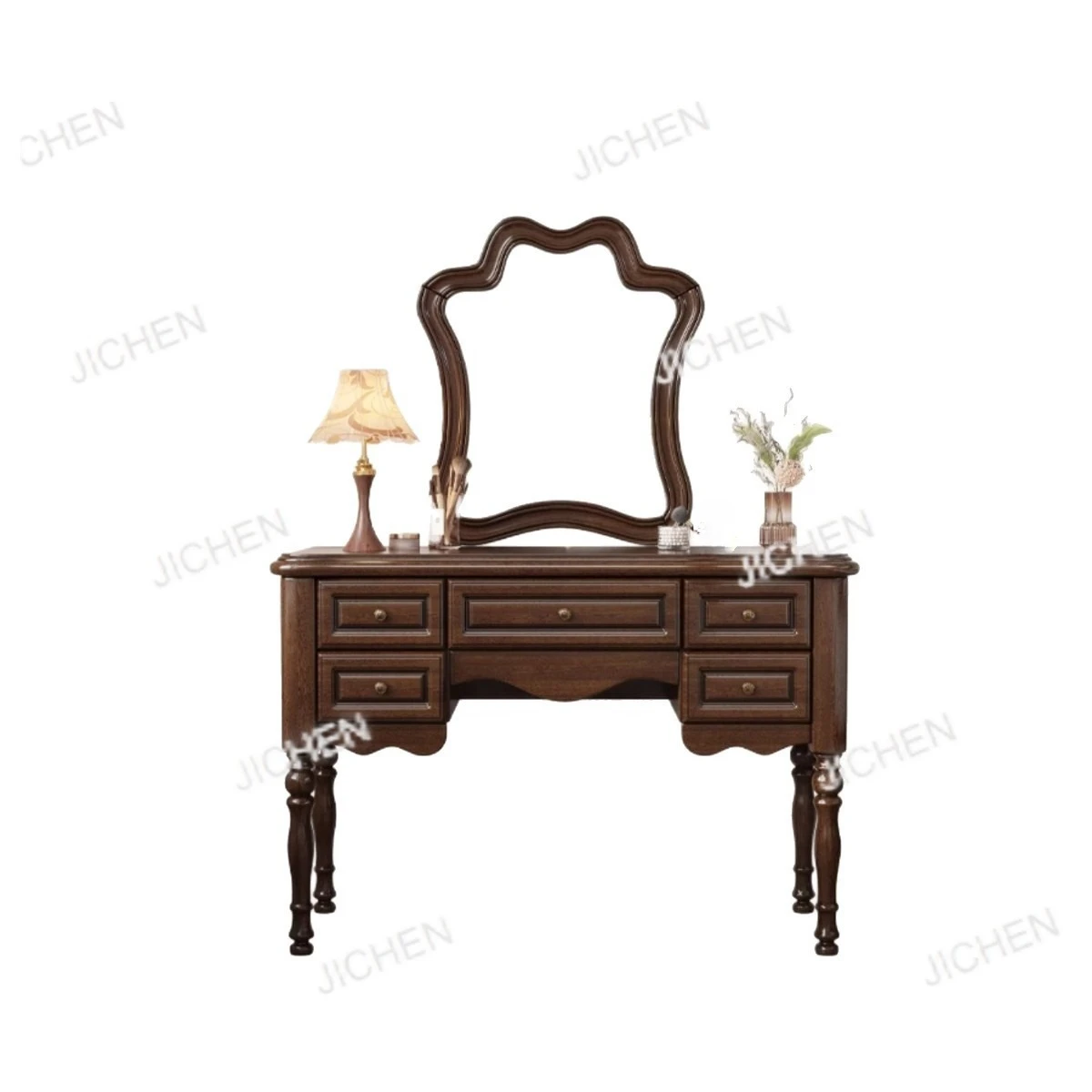 

Dresser American retro country bedroom makeup table solid wood with makeup mirror makeup table storage cabinet integrated