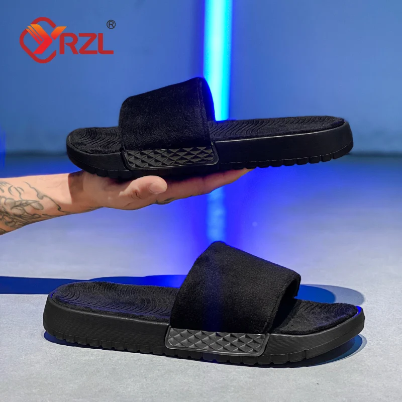 

YRZL Fashion Mens Winter Slippers Black Slipper Male Indoor Home Bedroom Slippers for Men House Shoes Outdoor Casual Flats Shoes