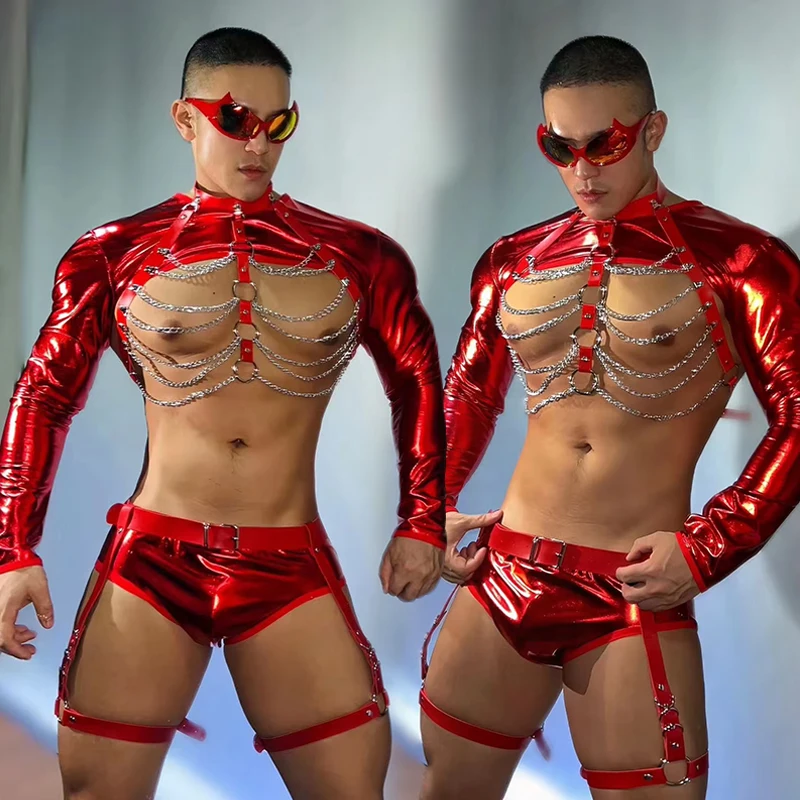 

Мужской наряд для шоу Gogo Dancer Outfits Мужской сексуальный нагрудный ремень Топы Шорты Ночной клуб Бар Dj Ds Rave Одежда Красная одежда для шеста VDB7258