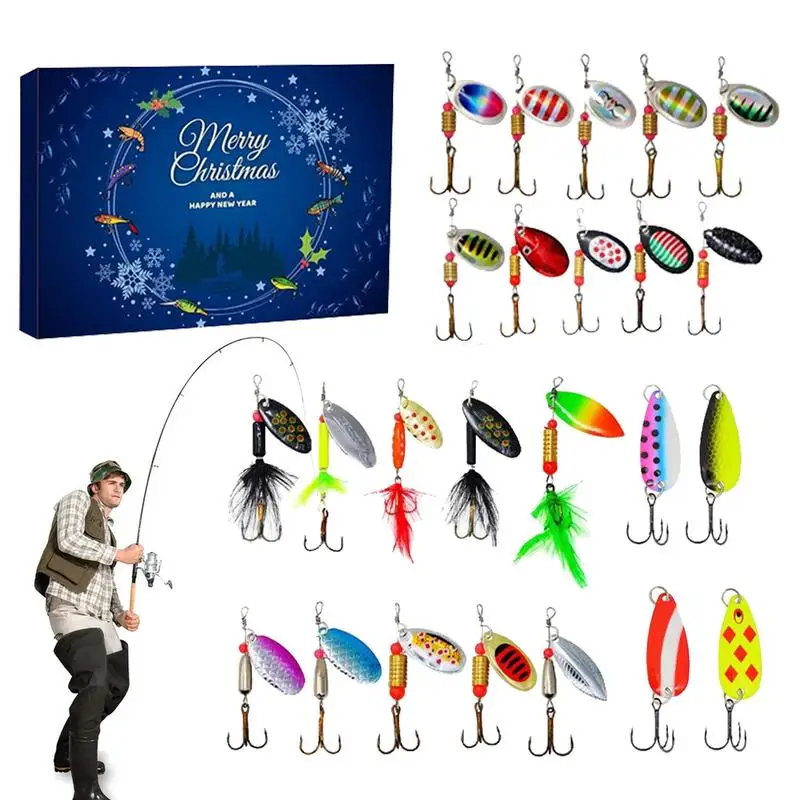 24pcs Fishing Set Advent Calendar Creative Christmas Gift for Fishing Lovers Fishing Gear Advent Calendar Surprise Gift for Man