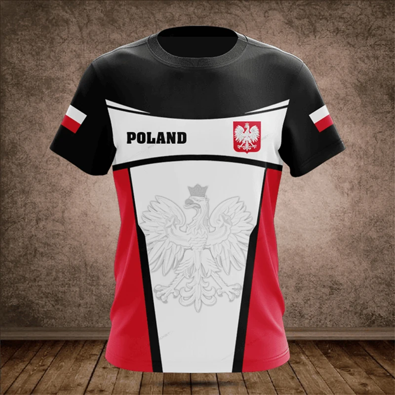 Custom Summer Casual Poland Shield Graphic T-shirts Oversized Unisex Fashion Sportswear Jersey Fast Dry Short Sleeve Tops