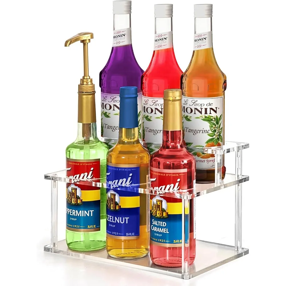 

Two-Tier Coffee Syrup Organizer Rack for Coffee Bar, Holds 6 Bottles, Counter-Top Display Stand
