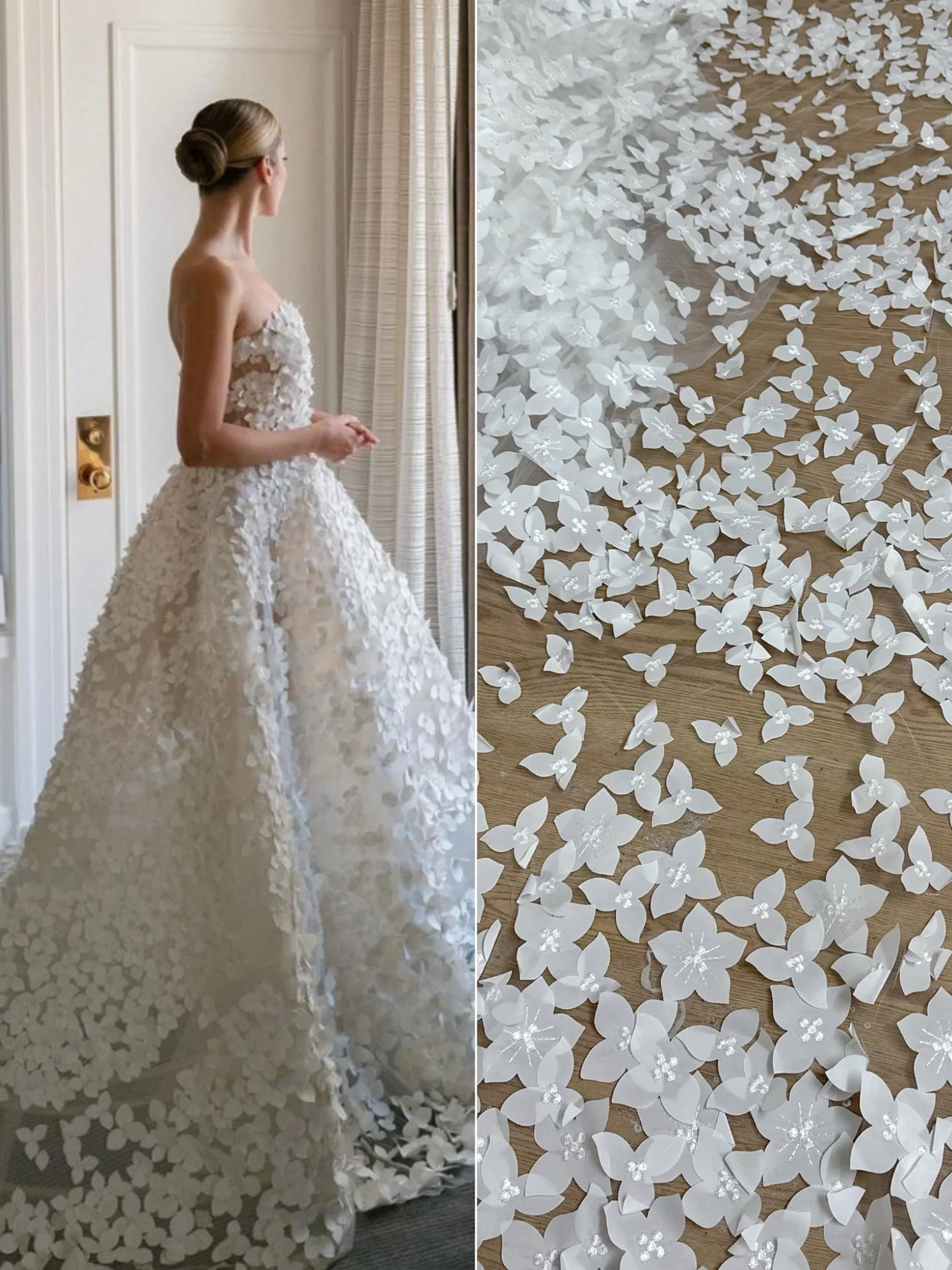 Hot Style Unique 3D Laser Flower Embroidery Wedding Dress Gown Lace Fabric French Chantlly Tulle Lace Fabric