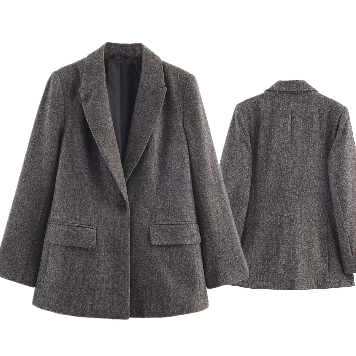 

Dave&Di French Minimalist Grey Woolen Suit Jacket Women's Jacket Woman Clothes Tops Vintage Blazer Woman Blazer Mujer Tops