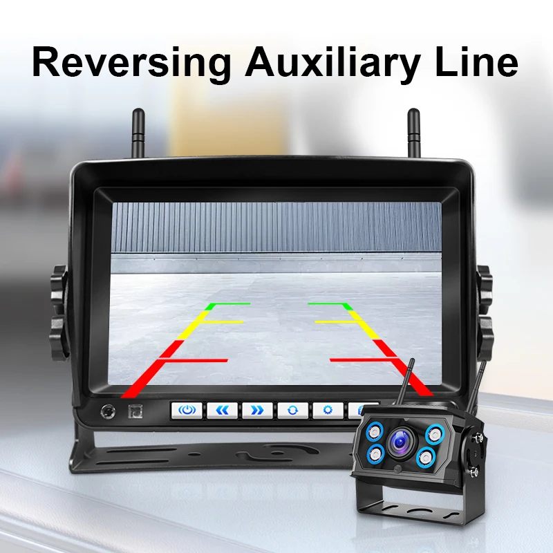 7 Inch Wireless Backup Camera HD720P 2Ch Rear View Monitor Kit Car Security Reverse Aid System for Bus Trailer RV Truck