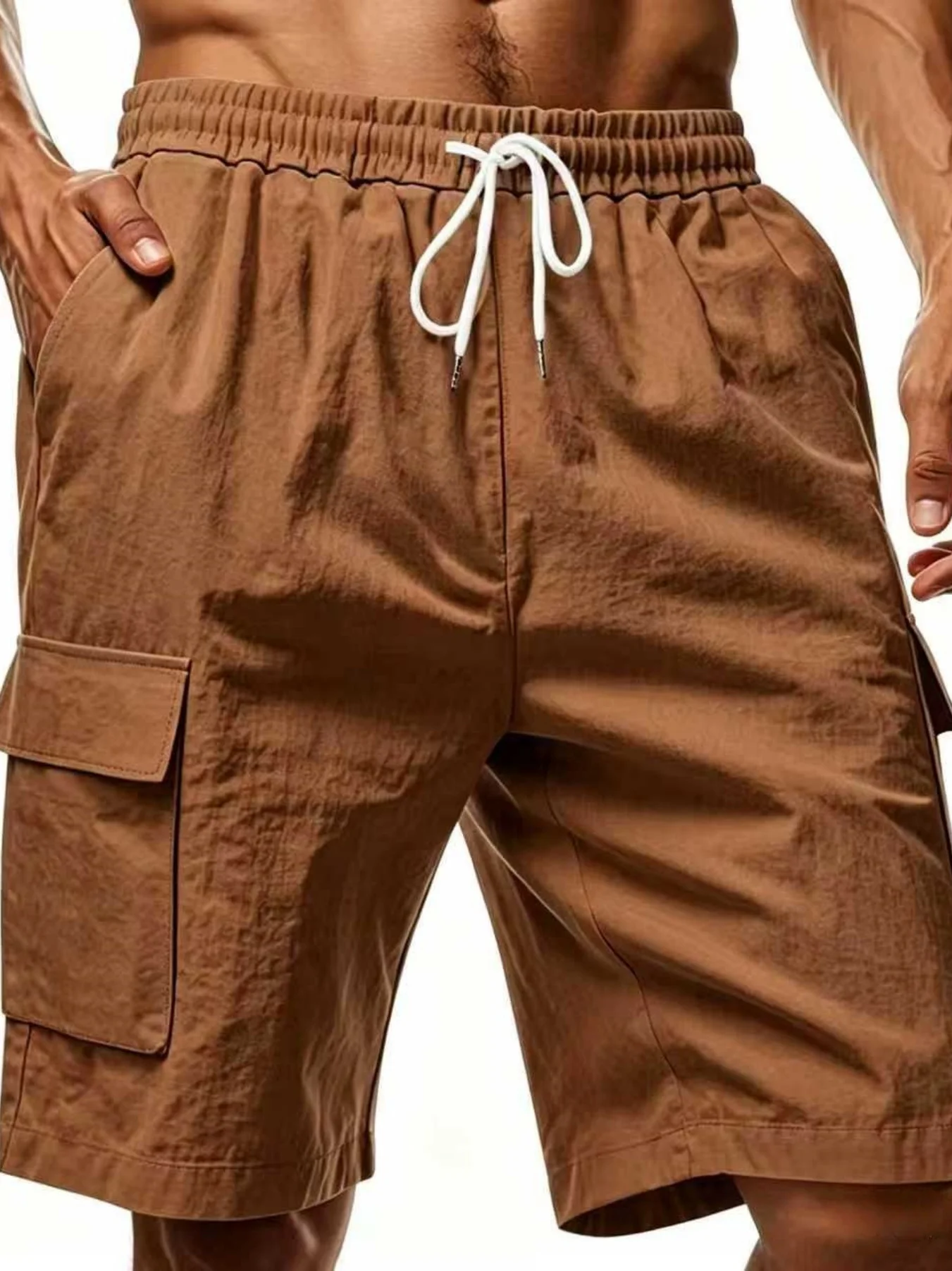 Sommer Neue Leinen-Atmungsaktive Baumwollähnliche Hose mit Kordelzug Elastischer Bund Einfarbig Schlichte Freizeit Allzweck Herren-Arbeitshose – Detail 6