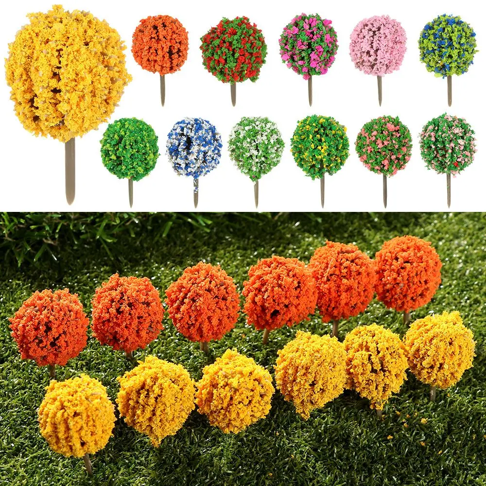 10pcs PlasticArtificial Miniature Flower Tree Scenery Railroad Decoration Building Landscape Model Accessories