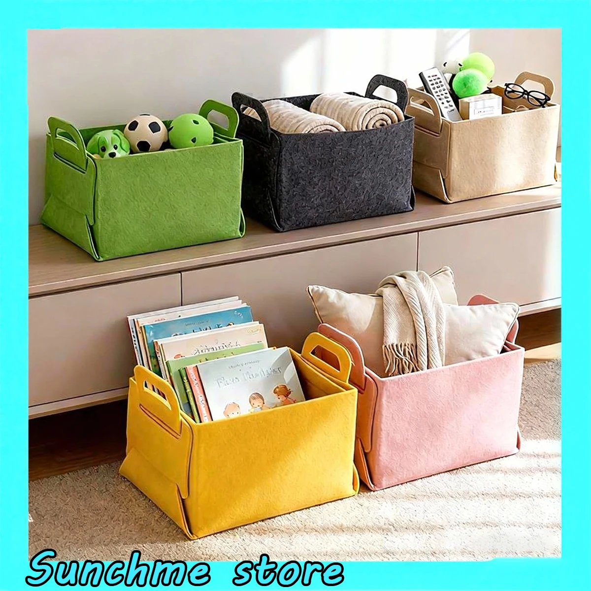 

Фетровая корзина для хранения большой емкости с ручкой-органайзером, подходящая для игрушек, товаров для домашних животных - компактная универсальная коробка для дома