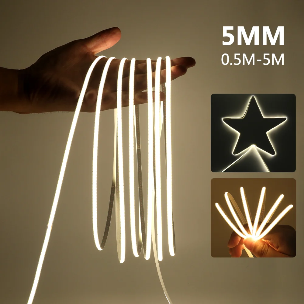 

Super Thin 5mm COB Led Lights 320LEDs/m Soft Flexible FOB Led Strip DC5V Tape Light Bar Warm Cold White for Room Decor Lighting