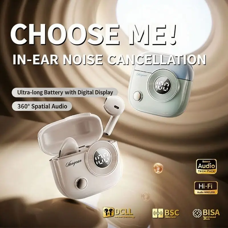 Retro Style TWS Wireless Earbuds Bluetooth 5.4 AI Call Noise Reduction 65ms Low Latency LED Digital Power Display HiFi Earphones