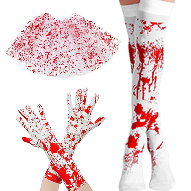 Halloween Blood Gloves Socks Apron Skirt Cosplay Costume Party Scary Atmosphere Decor Themed Party Props Boy Girl