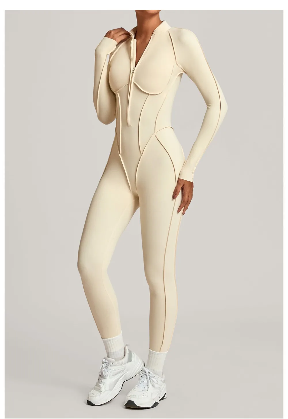 بدلة رياضية للتمرين بنصف سحاب بدون ظهر مفتوح بدلة يوجا للياقة البدنية قماش عالي المرونة ملابس رياضية للجري في الهواء الطلق جديدة #2