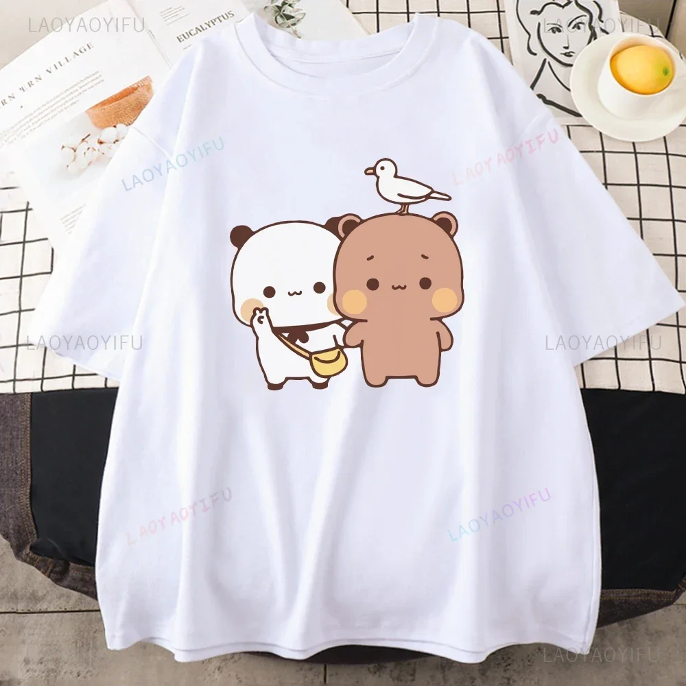 Cute Bear Tshirt Bubu Dudu Cartoon T Shirt Summer Short Sleeve Womens Tee High Quality Cotton Kawaii Couple Clothes Short-sleev