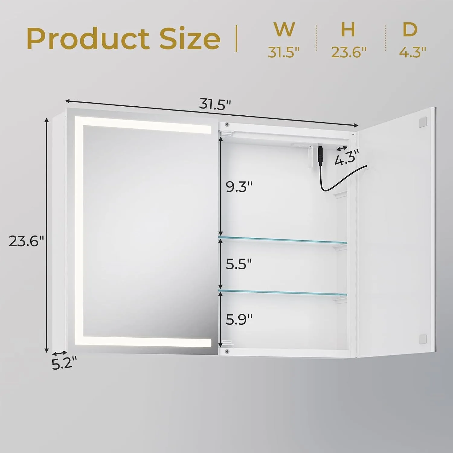 Bathroom Medicine Cabinet with Mirror and LED Light, Wall Mounted Bathroom Mirror with Storage, Customized image 2