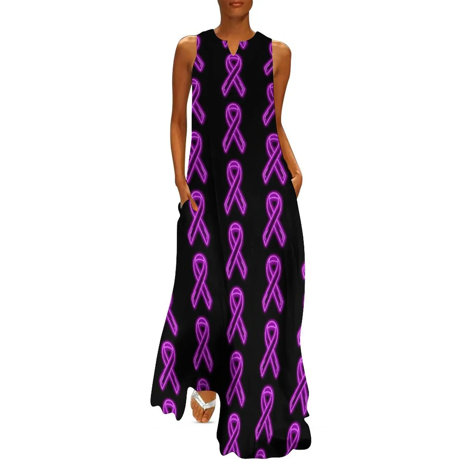 

Purple Neon Awareness Ribbon Long Dress elegant party dress for women 2025 women's elegant loose dresses long dress women