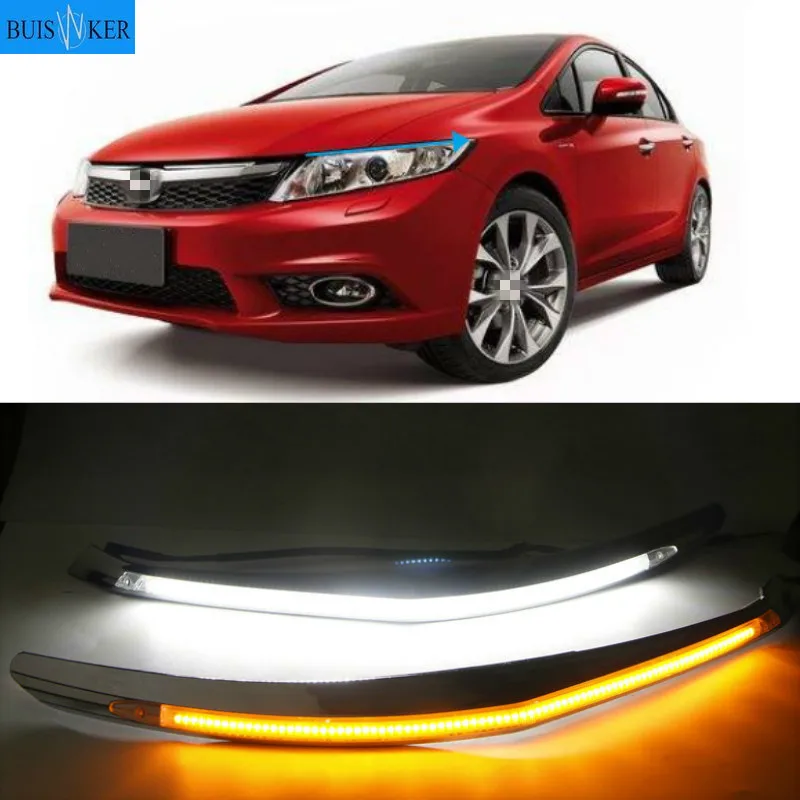 

2PCS For Honda Civic 2011 2012 2013 2014 2015 Car Headlight Eyebrow With Turn Signal 12V DRL Daytime Running Light