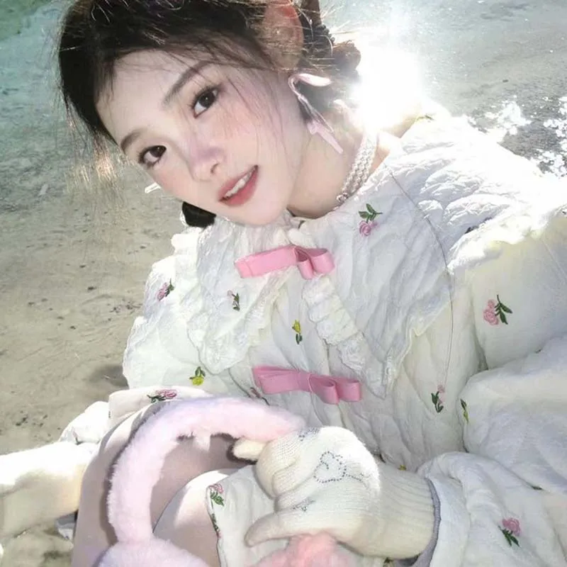 Cute Sweet Doll Collar Butterfly Cotton Clothes Girl Autumn Winter Student Loose Warm Cotton Padded Jacket Kawaii Coat Outerwear