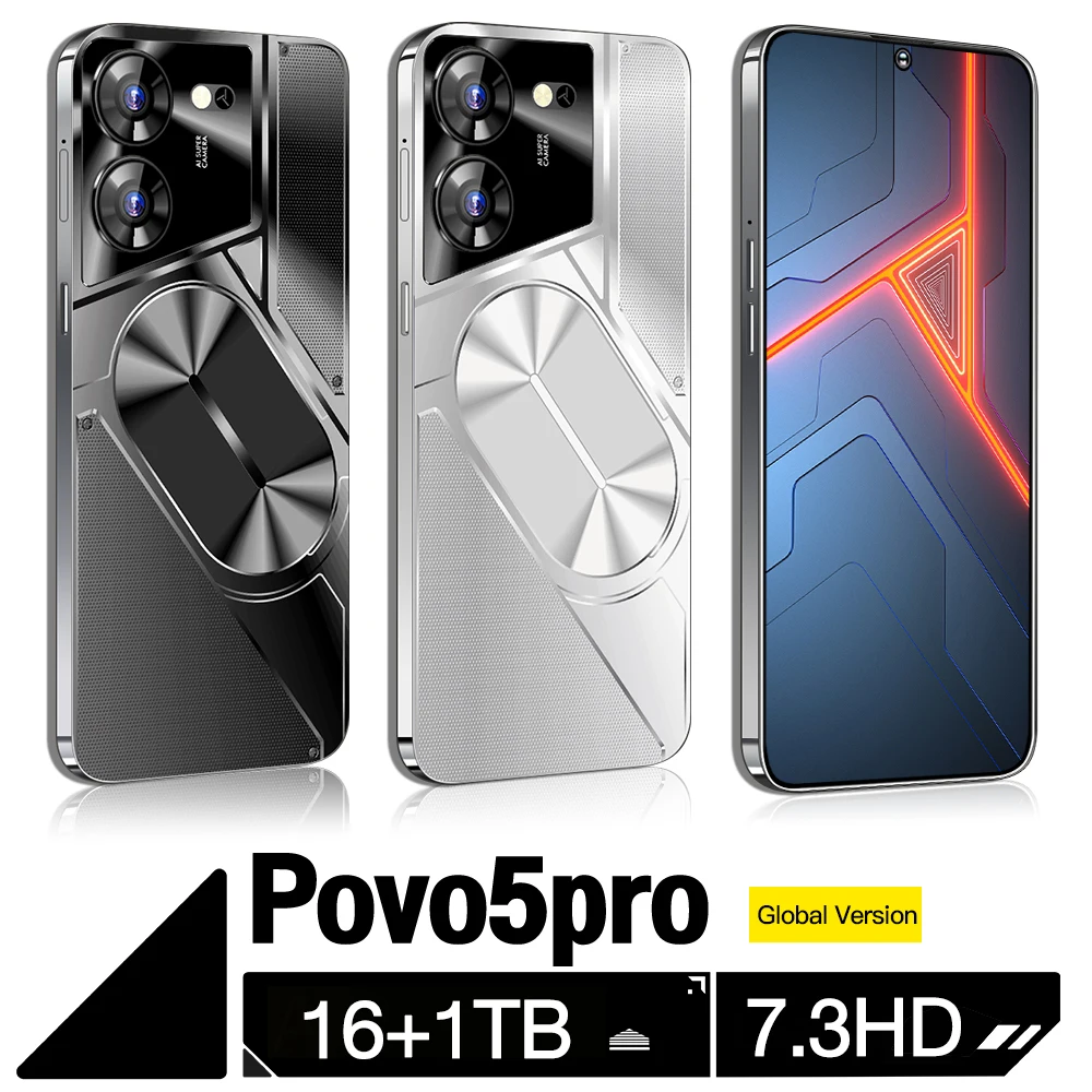 

Original Povo5 Pro Smartphones 5G 7.3" Full Screen HD 8800mAh Snapdragon 8 Gen2 16GB+1TB Android Phones Global Unlocked Celular