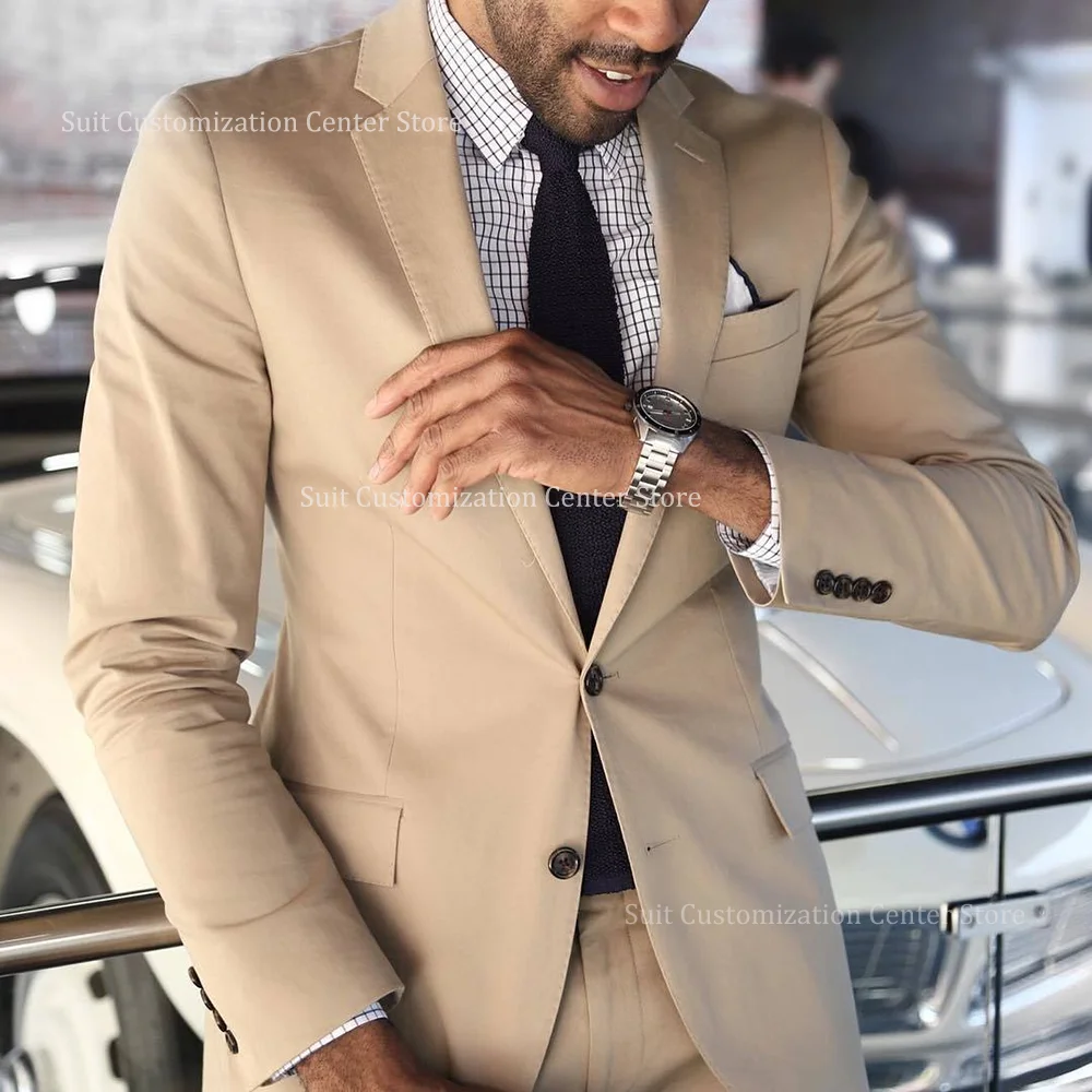 

Solid Color Suits For Men Set 2 Pieces Chic Single Breasted Notch Lapel Formal Dinner Party Business Activity Handsome Outfits