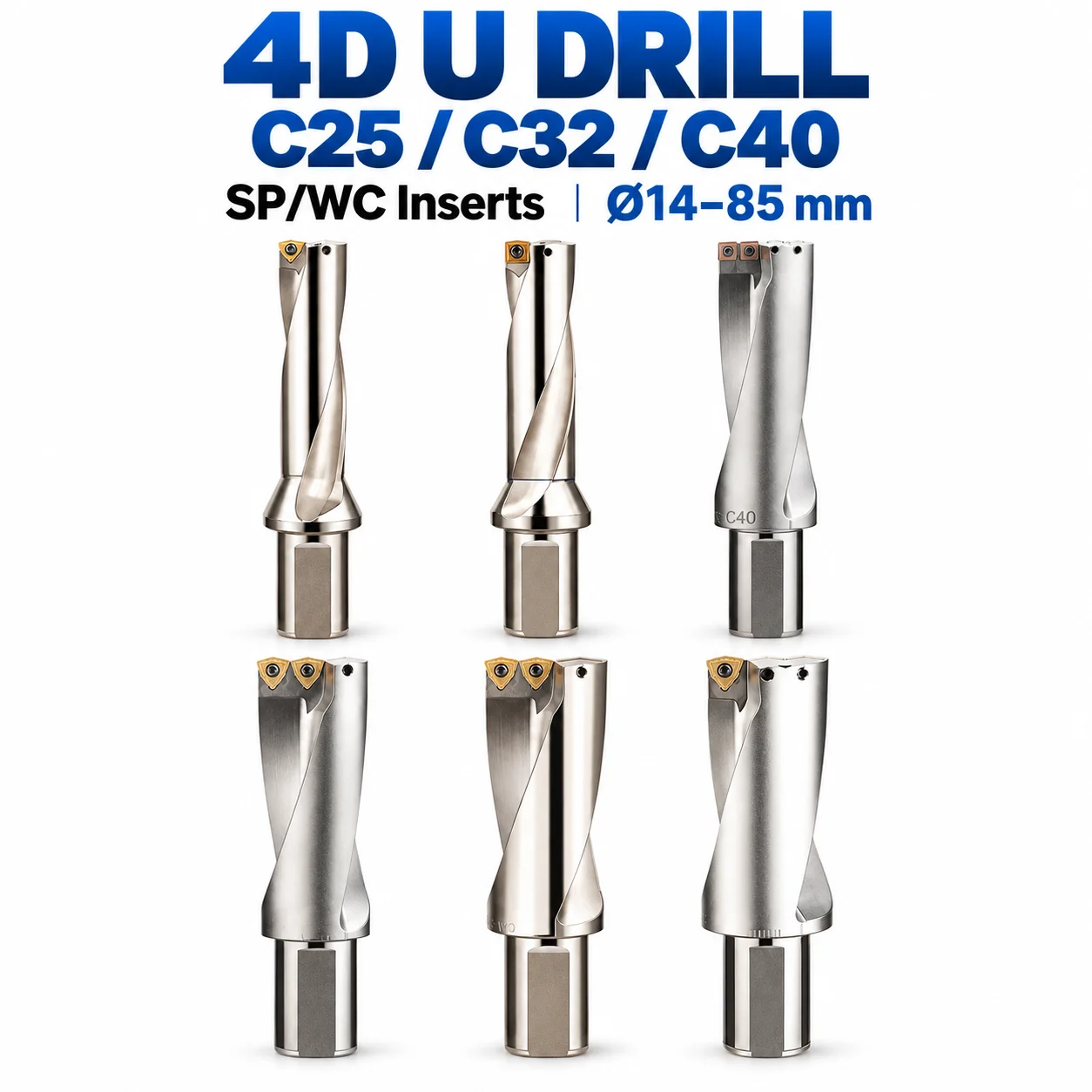 WC SP U Drill Bit 14-90mm 4D Indexable Deep Hole Drill Holder Internal Coolant CNC Lathe Drilling Tool for Metal Machining
