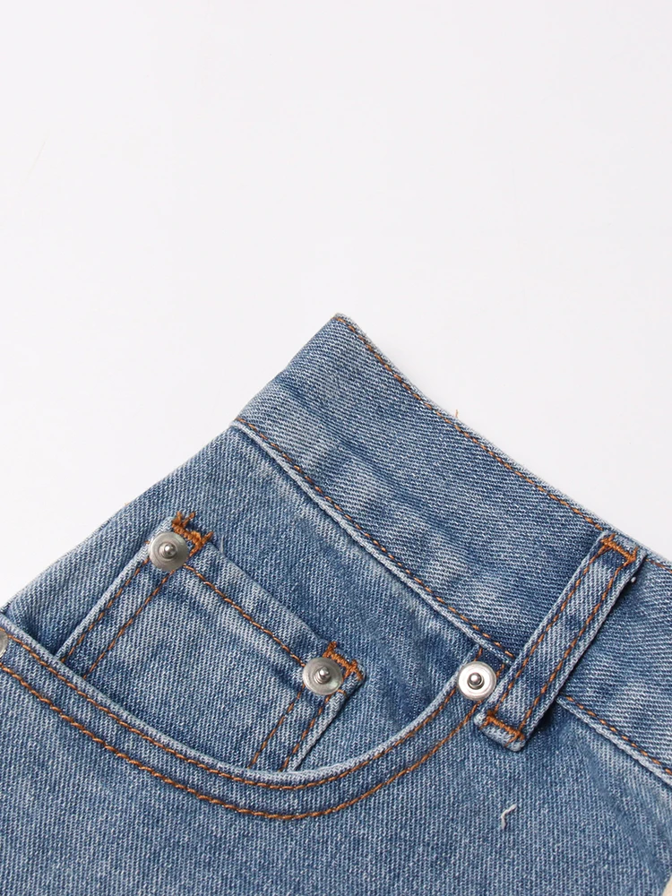 TWOTWINSTYLE Patchwork Ribbons Denim Shorts For Women High Waist Hollow Out Casual Streetwear Short Trousers Female Fashion 2022