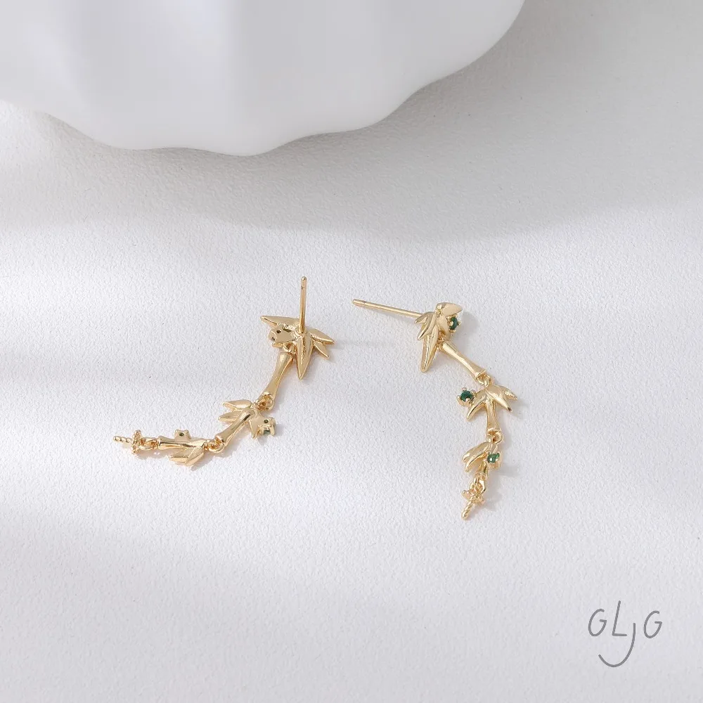 2 قطعة تصميم الخيزران الأذن ترصيع النتائج مجوهرات النحاس صنع Diy بها بنفسك أقراط لوازم 14 كيلو مطلية بالذهب اكسسوارات 37*11 مللي متر