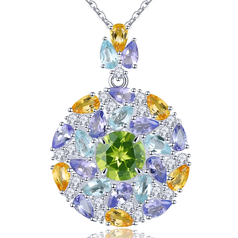 

Natural Blue Topaz Sterling Silver Pendants Genuine Tanzanite Citrine 7 Carats Multicolor Gemstone Women Exquisite Style Jewelry