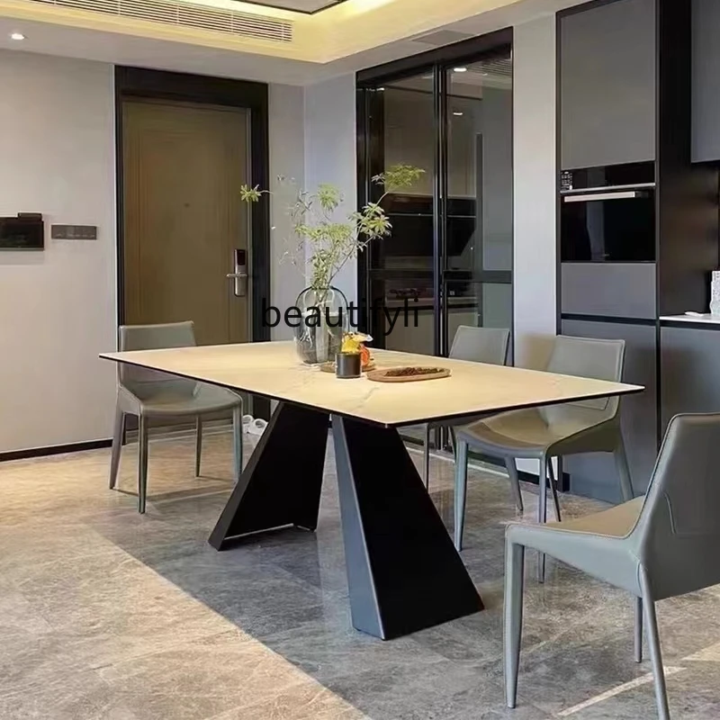 

Nordic Stone Plate Dining Table Home Modern Simple and Light Luxury Dining Table Italian Long Table