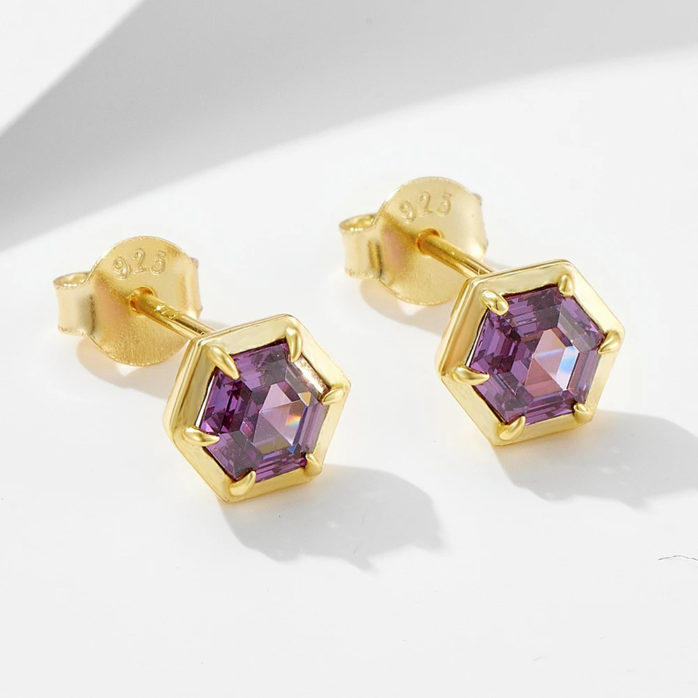 بسيطة الهندسة مسدس جمشت الزركون الفضة النقية أقراط للنساء الفاخرة Ins الراقية اللون الأحجار الكريمة وأقراط #4