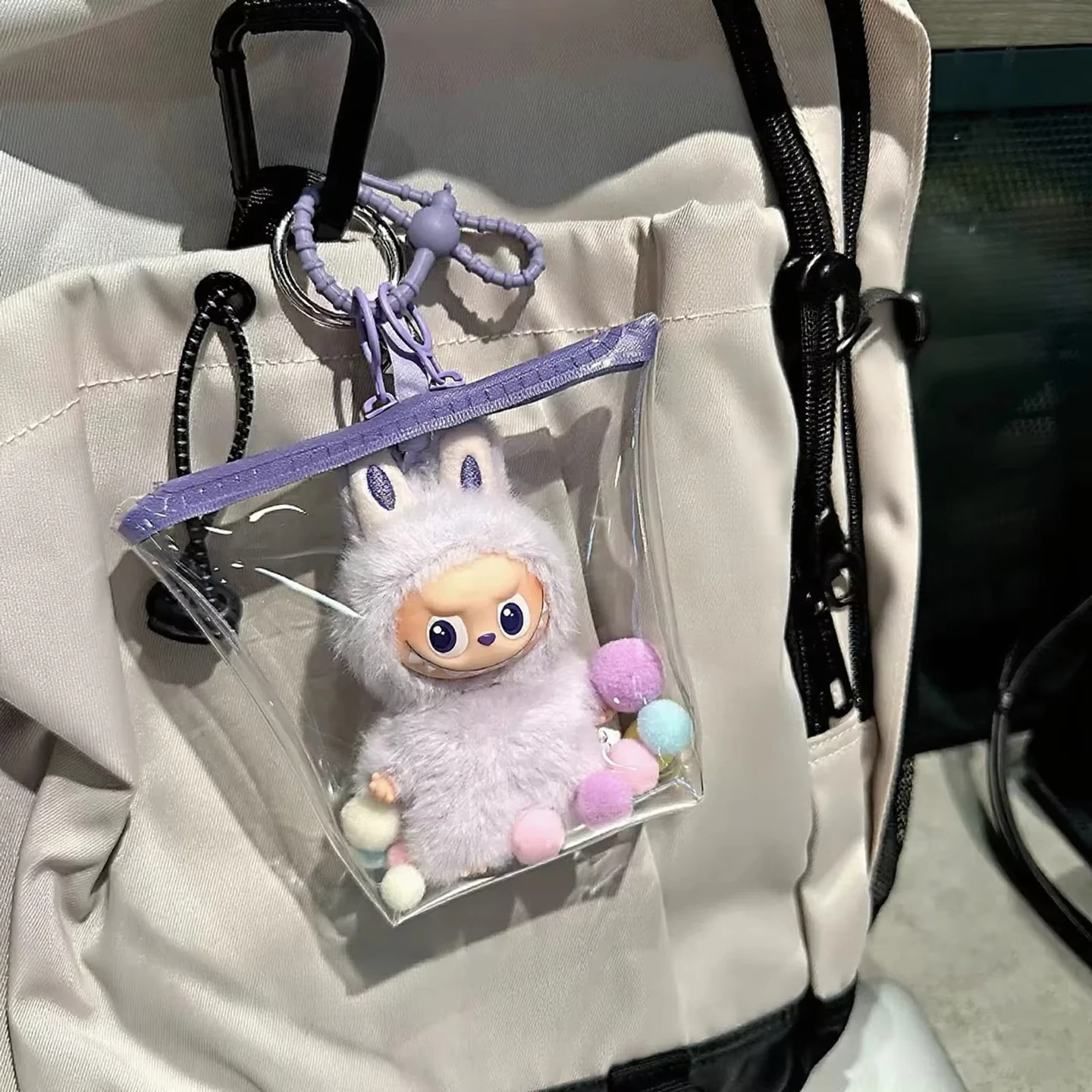 

10cm Labubu 4.0 Protector Case Heart Code Mini Version Transparent Thickened Display Dust-Proof Hanging Bag Fits Mini Labubu