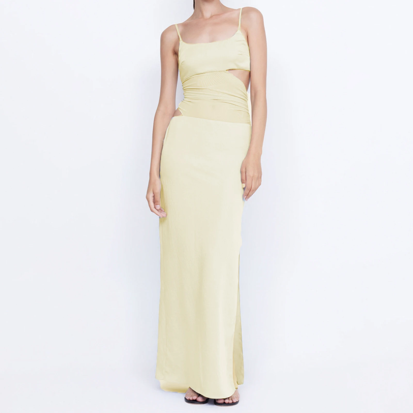 Abito da donna con taglio patchwork Cami Abito lungo slim tinta unita con scollo rotondo e cinturino per spaghetti aperto sul retro per party club