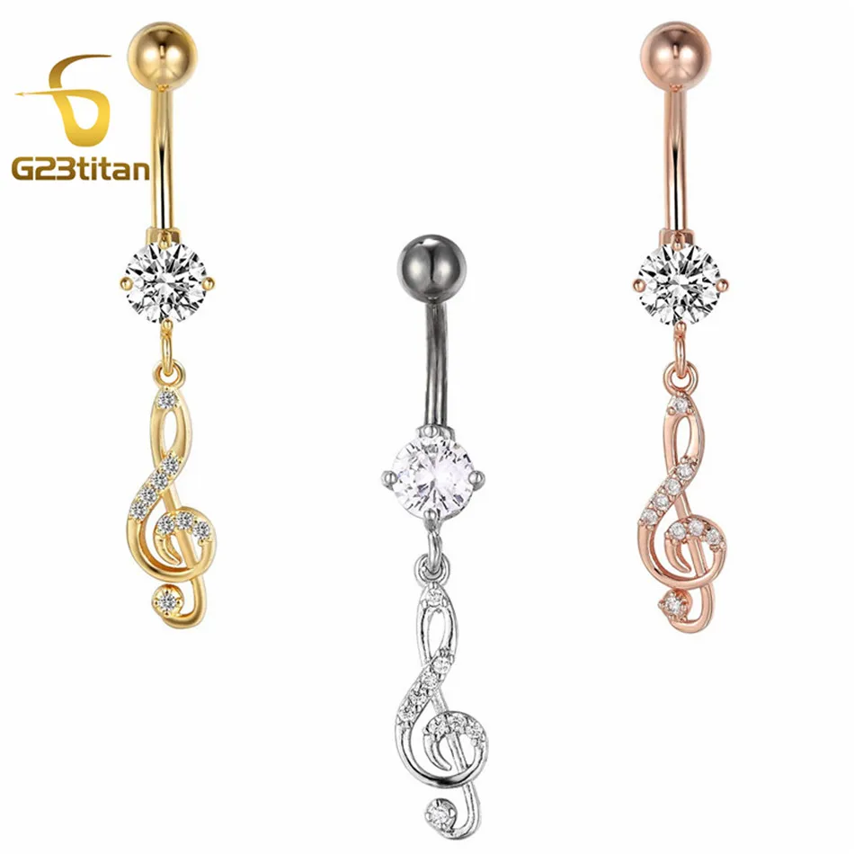 Sexy Beach Jewelry Crystal Musical Note Pendant Dangle Belly Button Ring 16G 10mm Navel Piercing Barbell Women Accessories