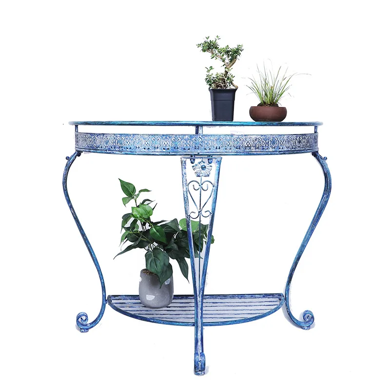 

American country retro wrought iron flower stand balcony porch table shelf garden courtyard groceries outdoor window decoration