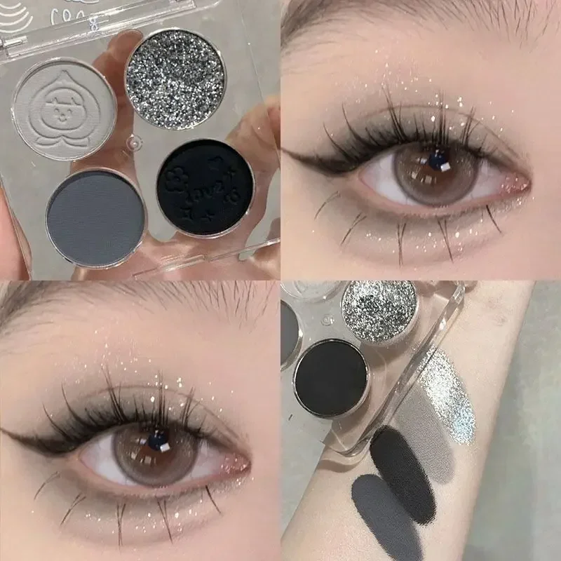 1pc schwarzer Punk geräuchert 4 Farben Lidschatten silbergrau Perle matt schwarz Halloween ins erschwing liche Lidschatten Palette Make-up Kosmetik