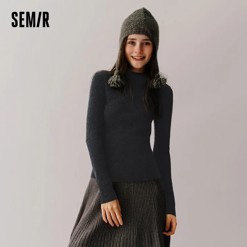 

Semir Sweater Women Comfortable Slim Wool Sweater 2024 New Winter Semi-High Neck Base Layer Shirt Slimming