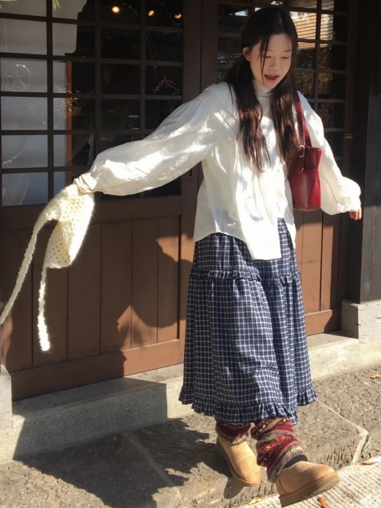 

Ретро-юбка А-силуэта женская повседневная универсальная в клетку с расклешенным подолом, длинная, в корейском стиле, для офиса, из полиэстера