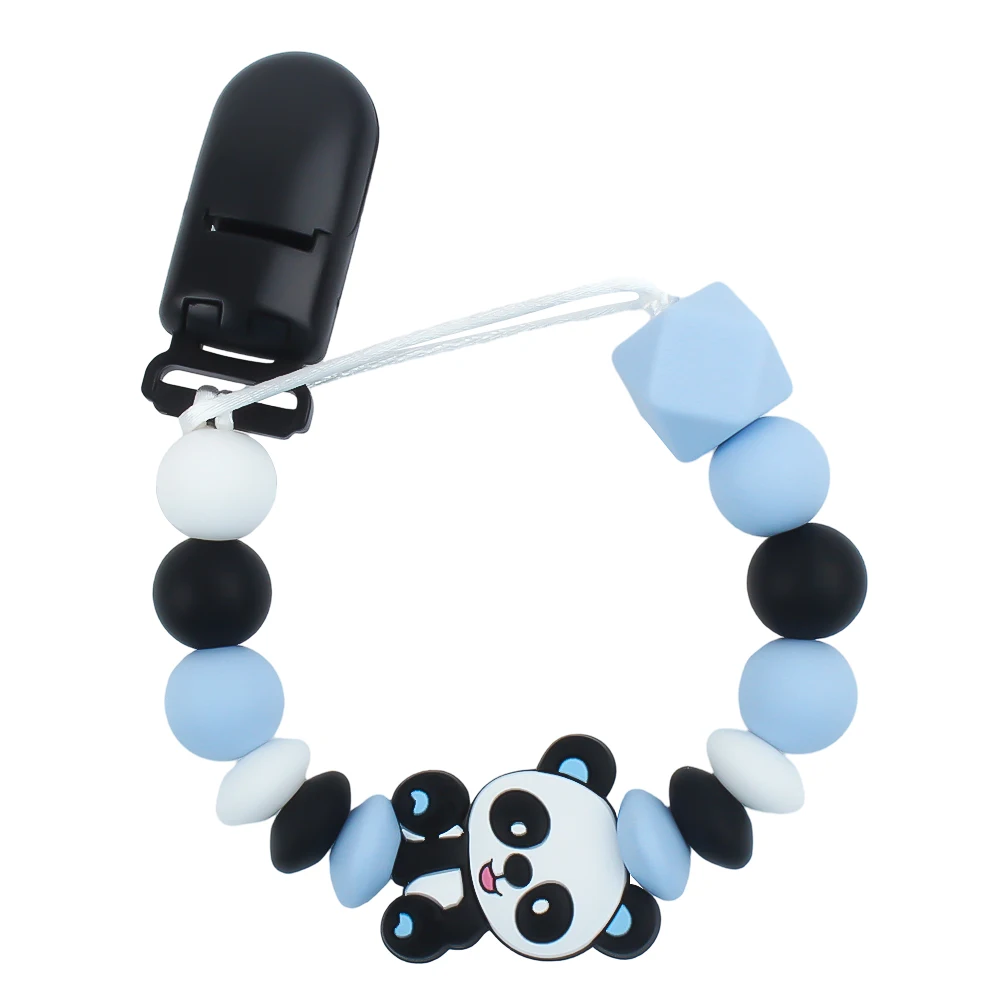 Pacifier Chain Clips Baby Nipple Holder Panda Dummy Clip Silicone Beads Food Grade Teething Teether Soother Chain Newborn Gift