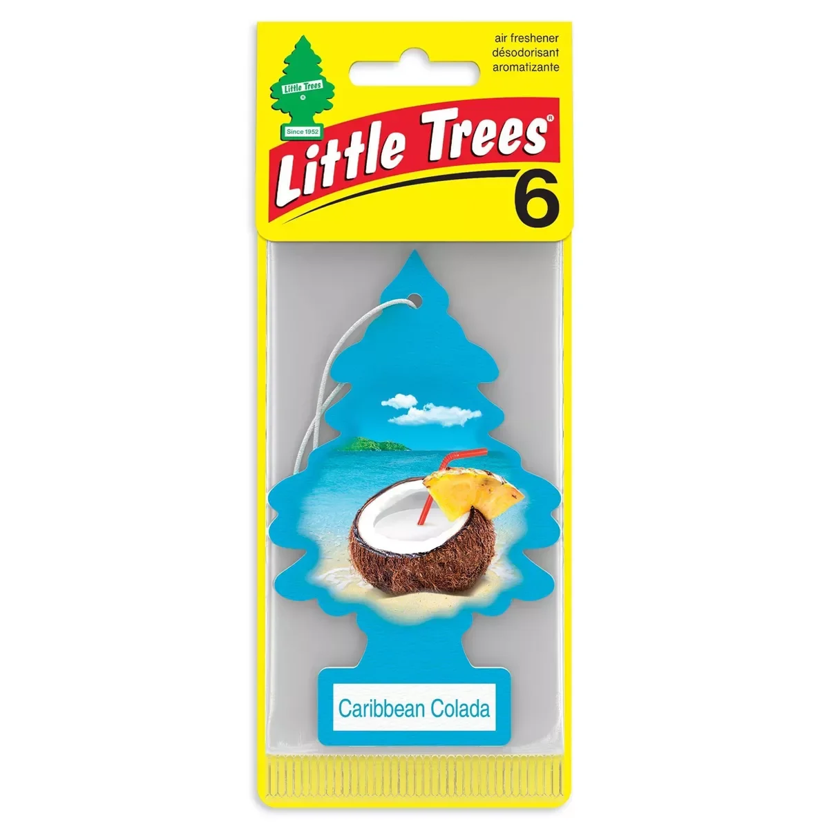 

Little Trees 6pk Caribbean Colada Air Freshener: Car Freshener, Vibrant Blue, Disposable, Solid, Non-Powered