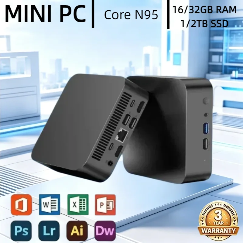 New Mini PC High‑Performance Portable Mini PC Core N95 4K HD 16GB RAM, 1TB SSD, WiFi 6, BT5.2, Pocket-Sized