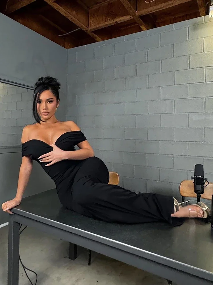 Seksowna Elegancka Sukienka Maxi Jedno Ramię Marszczona Obcisła Sukienka Damska Koktajlowa Impreza Klub Urodziny Y2K Hurt