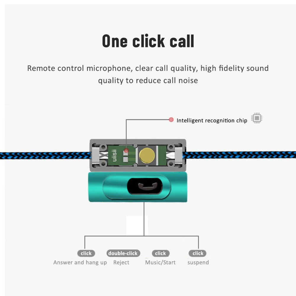 인이어 스테레오 이어버드 이어폰, 유선 나일론 직조 케이블 이어폰 헤드셋, 마이크 포함, 3.5mm