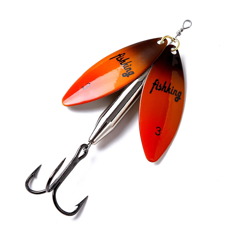 FTK Fishing Lure Brass Spinner Lure Material Long Cast Double Piece With Treble Hook Spoon Bait Carp Fishing  Accessories
