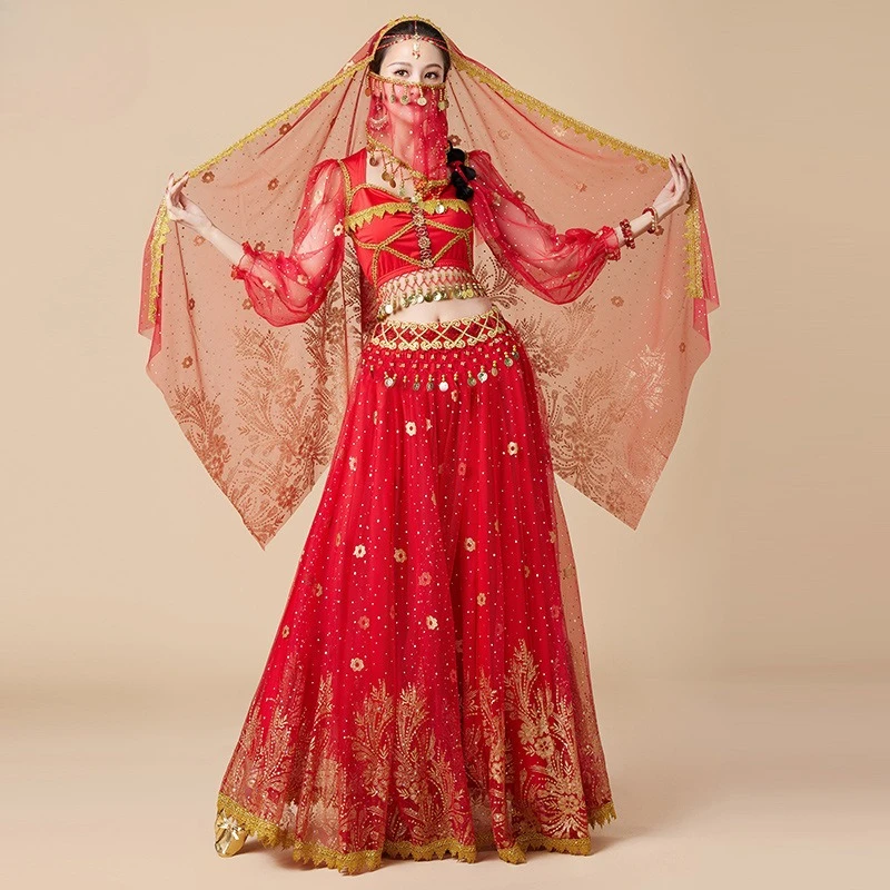 

New Indian Dance Jasmine Princess Costume Womens Exotic Belly Dance Outfit Stage Performance