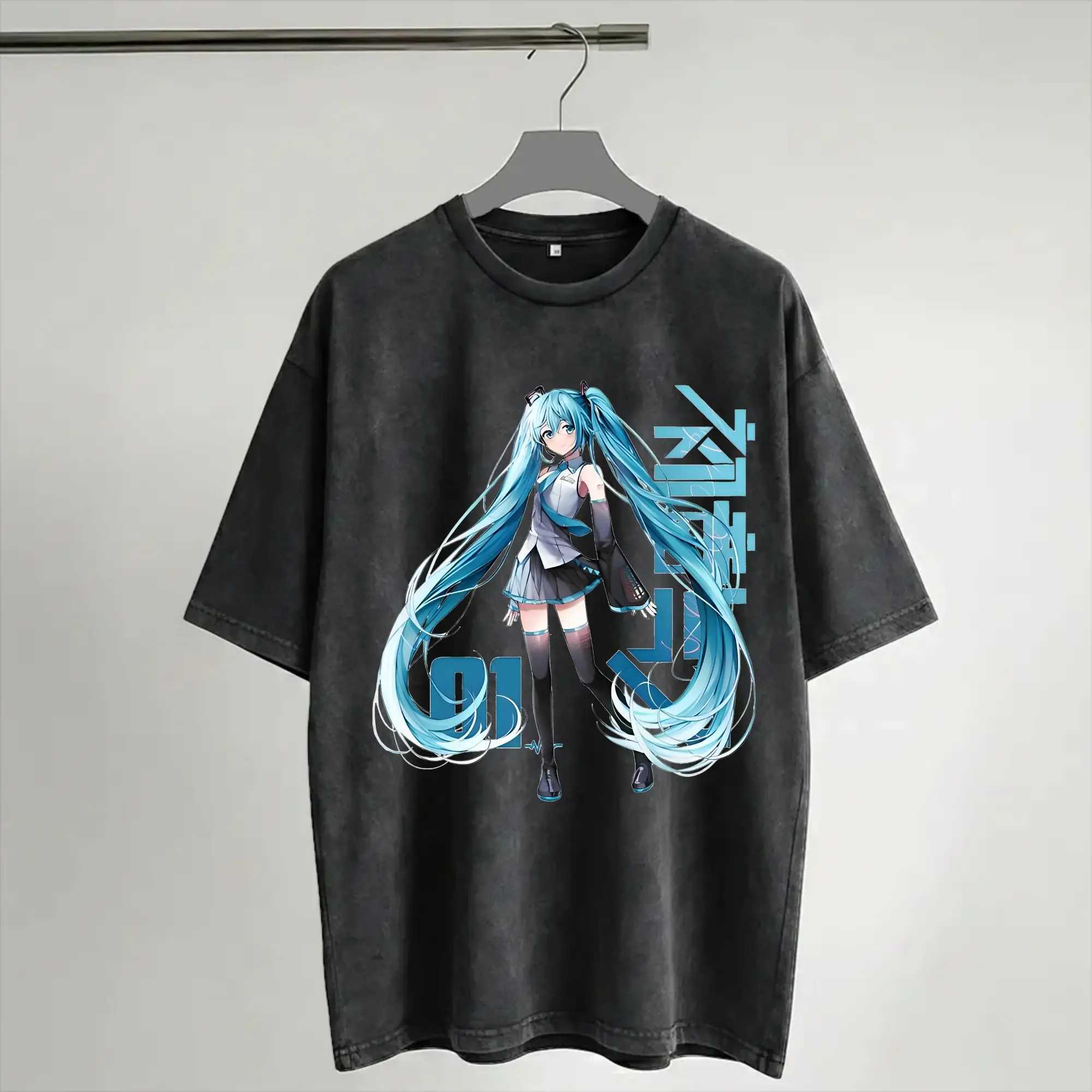 Hatsunes Mikus T Shirts Hip Hop Washed 100% Cotton Harajuku T-Shirt  Vintage Men Women Streetwear Printed Tops Tees